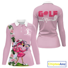 Load image into Gallery viewer, Pink Flamingo Womens Golf Polos Shirts Custom Tropical Floral Golf Gifts For Mom, Mother's Day Gifts NBT645