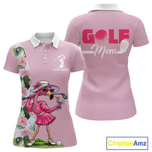 Load image into Gallery viewer, Pink Flamingo Womens Golf Polos Shirts Custom Tropical Floral Golf Gifts For Mom, Mother's Day Gifts NBT645