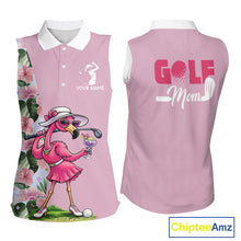 Load image into Gallery viewer, Pink Flamingo Womens Sleeveless Golf Polos Shirts Custom Tropical Floral Golf Gifts For Mom, Mother's Day Gifts NBT645