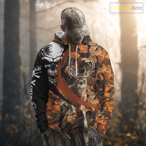 Deer Hunting Orange Camouflage Skull 3D Custom Name Shirts, Camouflage Deer Hunting Gifts NBT238