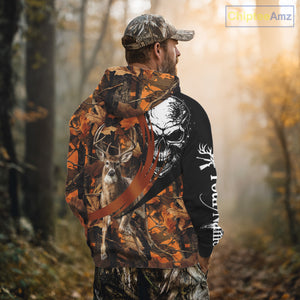 Deer Hunting Orange Camouflage Skull 3D Custom Name Shirts, Camouflage Deer Hunting Gifts NBT238