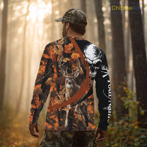 Deer Hunting Orange Camouflage Skull 3D Custom Name Shirts, Camouflage Deer Hunting Gifts NBT238