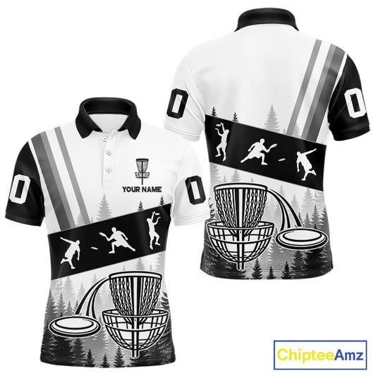 Mens Disc Golf Polo Shirts Black Camo Custom Name Disc Golf Team Shirts, Disc Golf Gifts NBT652