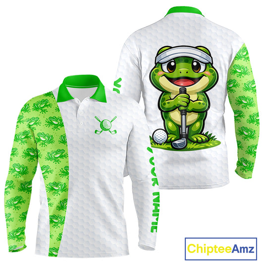 Funny Frog Green Mens Golf Polo Shirt Custom Men Golf Top, Personalized Golf Gifts NBT517