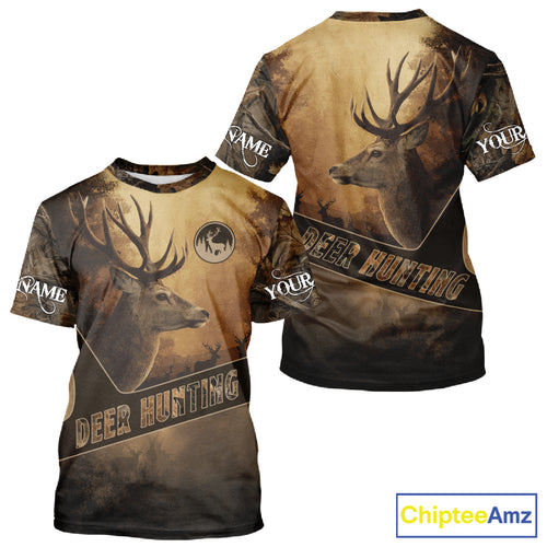 Brown Camo Deer Hunting All Over Printing Shirt with Big Buck - Hunting Clothes for Men NBT50
