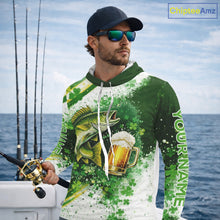 Load image into Gallery viewer, St Patrick Day Walleye Mens Long Sleeve Hooded Fishing Shirts UV Protetion, Walleye Fishing Shirts NBT384