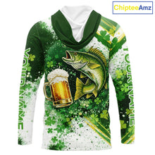 Load image into Gallery viewer, St Patrick Day Walleye Mens Long Sleeve Hooded Fishing Shirts UV Protetion, Walleye Fishing Shirts NBT384