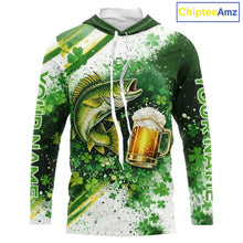 Load image into Gallery viewer, St Patrick Day Walleye Mens Long Sleeve Hooded Fishing Shirts UV Protetion, Walleye Fishing Shirts NBT384