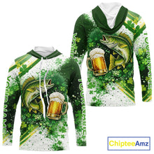 Load image into Gallery viewer, St Patrick Day Walleye Mens Long Sleeve Hooded Fishing Shirts UV Protetion, Walleye Fishing Shirts NBT384