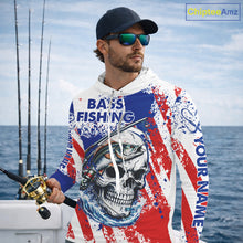 Load image into Gallery viewer, Custom American Flag Fishing Shirts Largemouth Bass Fishing Long Sleeve Hooded, Bass Fishing Shirts For Men NBT385