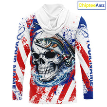 Load image into Gallery viewer, Custom American Flag Fishing Shirts Largemouth Bass Fishing Long Sleeve Hooded, Bass Fishing Shirts For Men NBT385