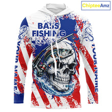 Load image into Gallery viewer, Custom American Flag Fishing Shirts Largemouth Bass Fishing Long Sleeve Hooded, Bass Fishing Shirts For Men NBT385