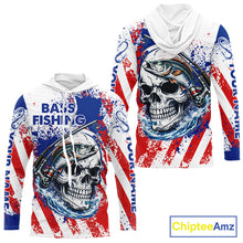 Load image into Gallery viewer, Custom American Flag Fishing Shirts Largemouth Bass Fishing Long Sleeve Hooded, Bass Fishing Shirts For Men NBT385