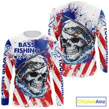 Load image into Gallery viewer, Custom American Flag Fishing Shirts Largemouth Bass Fishing Long Sleeve, Bass Fishing Shirts For Men NBT385