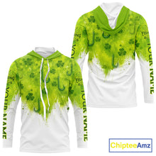 Load image into Gallery viewer, Personalized St Patrick's Day Shirts Fish Hook Long Sleeve Hooded Fishing Shirts, Mens Fishing Outfit NBT386
