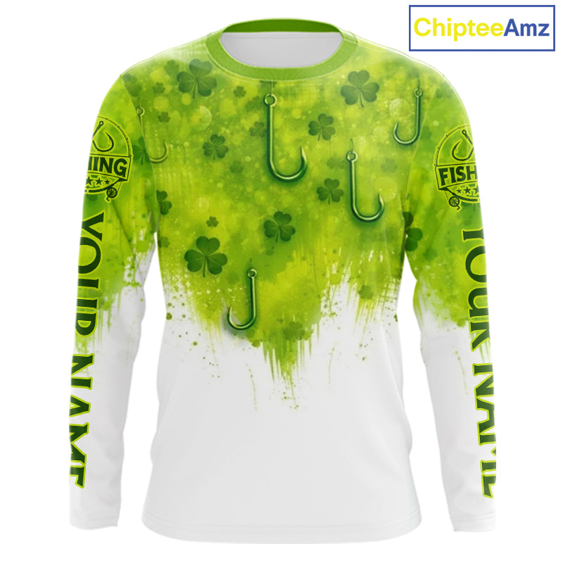 Personalized St Patrick's Day Shirts Fish Hook Long Sleeve Fishing Shirts, Mens Fishing Outfit NBT386