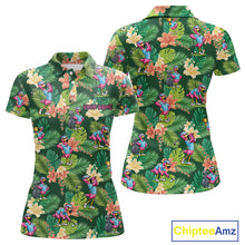 Load image into Gallery viewer, Funny Womens Golf Polo Shirt Custom Green Tropical Flower Flamingo Team Golf Shirts, Golf Gifts NBT660
