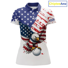 Load image into Gallery viewer, Polo shirt with American flag design and eagle holding a golf ball
