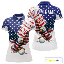 Load image into Gallery viewer, Polo shirt with American flag design and eagle holding a golf ball, 250th American anniversary