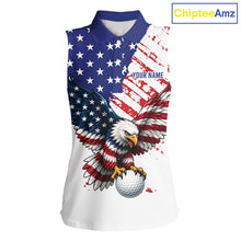 Load image into Gallery viewer, Sleeveless golf shirt with American flag and eagle design on a white background