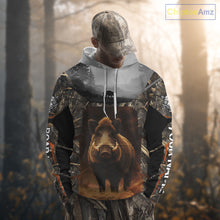 Load image into Gallery viewer, Deer Hunting Shirt Brown Camouflage Hoodie, Long Sleeve Custom Name For Men NBT247