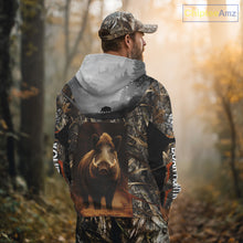 Load image into Gallery viewer, Deer Hunting Shirt Brown Camouflage Hoodie, Long Sleeve Custom Name For Men NBT247