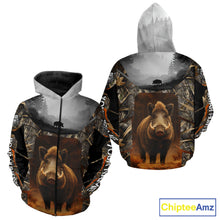 Load image into Gallery viewer, Deer Hunting Shirt Brown Camouflage Hoodie, Long Sleeve Custom Name For Men NBT247