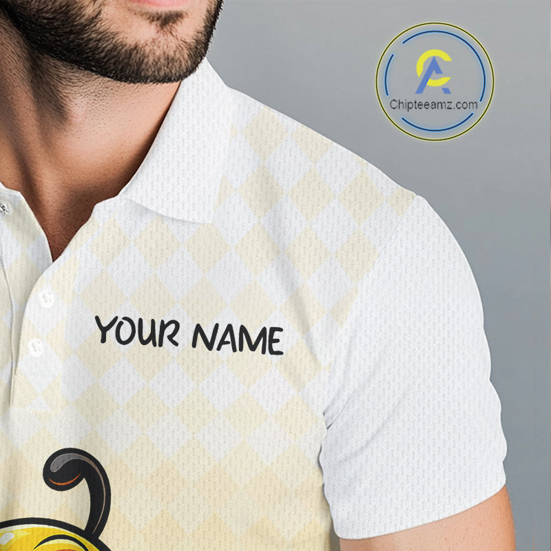 Funny Bee Golf Polo Shirt For Men, Cute Bee With Beer Print Shirt, Sporty Animal Golf Gift|Yellow NBT663