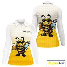 Load image into Gallery viewer, Funny Bee Golf Polo Shirt For Women, Cute Bee With Beer Print Shirt, Sporty Animal Golf Gift|Yellow NBT663