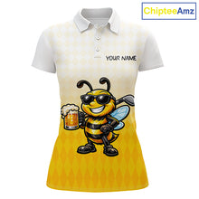 Load image into Gallery viewer, Funny Bee Golf Polo Shirt For Women, Cute Bee With Beer Print Shirt, Sporty Animal Golf Gift|Yellow NBT663