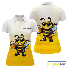 Load image into Gallery viewer, Funny Bee Golf Polo Shirt For Women, Cute Bee With Beer Print Shirt, Sporty Animal Golf Gift|Yellow NBT663