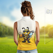 Load image into Gallery viewer, Funny Bee Sleeveless Golf Polo Shirt For Women, Cute Bee With Beer Print Shirt, Sporty Animal Golf Gift|Yellow NBT663