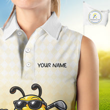 Load image into Gallery viewer, Funny Bee Sleeveless Golf Polo Shirt For Women, Cute Bee With Beer Print Shirt, Sporty Animal Golf Gift|Yellow NBT663