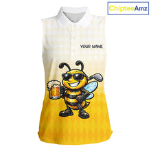 Load image into Gallery viewer, Funny Bee Sleeveless Golf Polo Shirt For Women, Cute Bee With Beer Print Shirt, Sporty Animal Golf Gift|Yellow NBT663