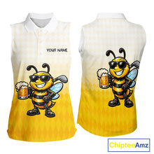 Load image into Gallery viewer, Funny Bee Sleeveless Golf Polo Shirt For Women, Cute Bee With Beer Print Shirt, Sporty Animal Golf Gift|Yellow NBT663