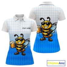 Load image into Gallery viewer, Funny Bee Golf Polo Shirt For Women, Cute Bee With Beer Print Shirt, Sporty Animal Golf Gift|Blue NBT664