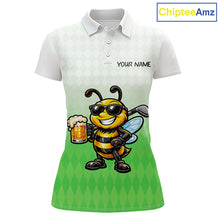 Load image into Gallery viewer, Funny Bee Golf Polo Shirt For Women, Cute Bee With Beer Print Shirt, Sporty Animal Golf Gift|Green NBT665
