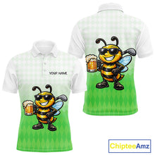 Load image into Gallery viewer, Funny Bee Golf Polo Shirt For Men, Cute Bee With Beer Print Shirt, Sporty Animal Golf Gift|Green NBT665