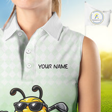 Load image into Gallery viewer, Funny Bee Sleeveless Golf Polo Shirt For Women, Cute Bee With Beer Print Shirt, Sporty Animal Golf Gift|Green NBT665