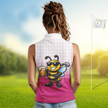 Load image into Gallery viewer, Funny Bee Sleeveless Golf Polo Shirt For Women, Cute Bee With Beer Print Shirt, Sporty Animal Golf Gift|Pink NBT666