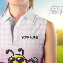 Load image into Gallery viewer, Funny Bee Sleeveless Golf Polo Shirt For Women, Cute Bee With Beer Print Shirt, Sporty Animal Golf Gift|Pink NBT666