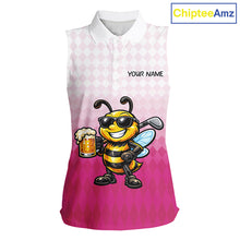 Load image into Gallery viewer, Funny Bee Sleeveless Golf Polo Shirt For Women, Cute Bee With Beer Print Shirt, Sporty Animal Golf Gift|Pink NBT666
