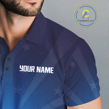 Load image into Gallery viewer, Blue polo shirt with 'YOUR NAME' text on a blue background.