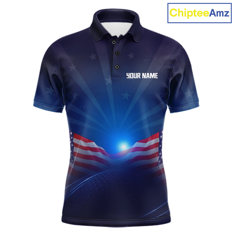 Navy blue polo shirt with American flag design