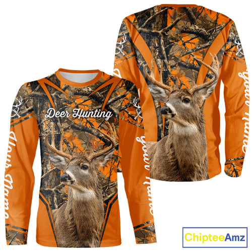 Whitetail Deer Hunting 3D Full Orange Camo Shirt Custom Name Best Gift for Hunters NBT249