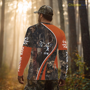 Custom Whitetail Deer Hunting Shirt 3D All Over Print with Orange Camo US Flag Hunting Gifts NBT253