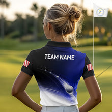 Load image into Gallery viewer, Blue Golf Ball Pattern American Flag Womens Golf Polo Shirts, Team Golf Shirts Golf Gifts NBT870