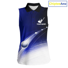 Load image into Gallery viewer, Blue Golf Ball Pattern American Flag Womens Sleeveless Golf Polo Shirts, Team Golf Shirts Golf Gifts NBT870
