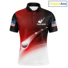 Load image into Gallery viewer, Front view of red golf ball pattern American flag mens golf polo shirt