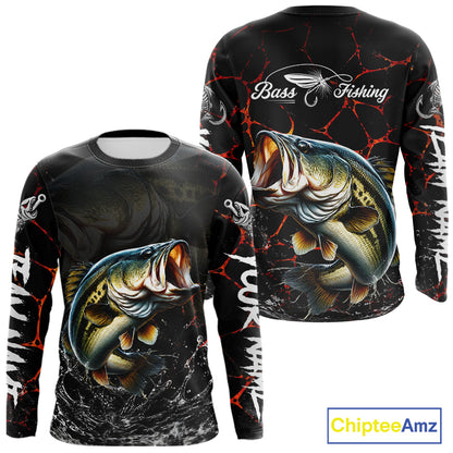 Personalized Bass Fishing Jerseys, Bass Fishing Camo Long Sleeve Fishing Tournament Shirts NBT873
